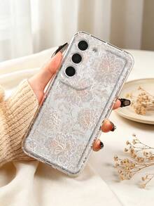 Geprägte weiße Pfingstrosen-Spitzen-Blumenmuster transparente Hülle kompatibel mit iPhone 13 15 16 17pro 17 14 17 17pro Max & kompatibel mit Samsung Galaxy/A54 A14 A15 S23 S24 S24ultra S25 A07 A17 S26 A57 - Verschiedenfarbig - Übersicht 2