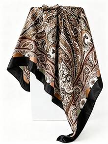 Classic Vintage Cashew Floral Glossy Faux Silk Scarf, 4 Color Options, Draping Smooth Wrinkle-Resistant, Multi-Functional Large Shawl For Daily Commute And Travel, Perfect Match For Coats And Shirts - Multicolor - View 4