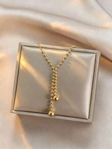 1pc Stainless Steel Ball Pendant Chain Necklace For Women, Creative Design, Minimalist, Personalized, Fashionable, Vintage, Casual, Valentine's Day Gift, Daily, Holiday, Commute, Street, Party, Gift-Giving, Wearing (OPP Bag Packaging, Box For Photography Only) - Yellow Gold - View 3