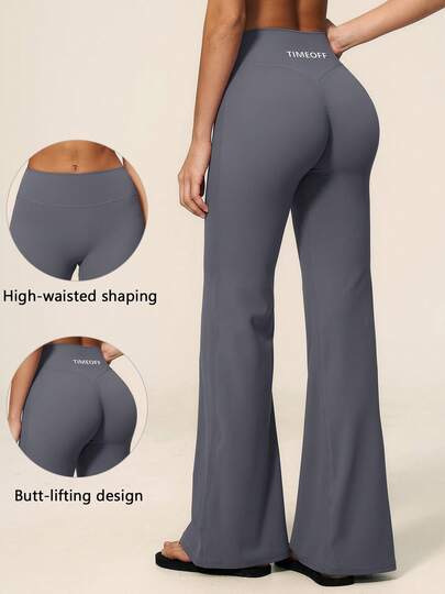 TimeOff Women's 1pc Solid Color High Waist Drape Butt-Lifting Flared Leg Sports Long Pants