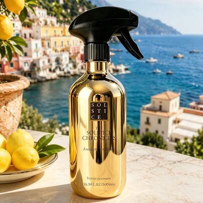 SOLSTICE CHRONICLES Luxe High-End Atmosfeer Grote Gouden Fles Huisgeur Diffuser Kamer Spray Luchtverfrisser, Ontspannende en Kalmerende Binnengeurervaring met Unieke Geur