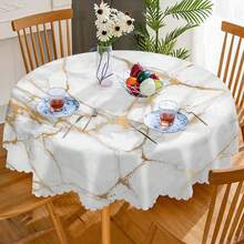 Marble Gold Texture Lace Tablecloth, Stone Surface Artistic Creative Painting Modern Round Tablecloth, 60 Inch (Approx. 152cm) Suitable For Dining Room, Party, Banquet - Multicolor - View 8