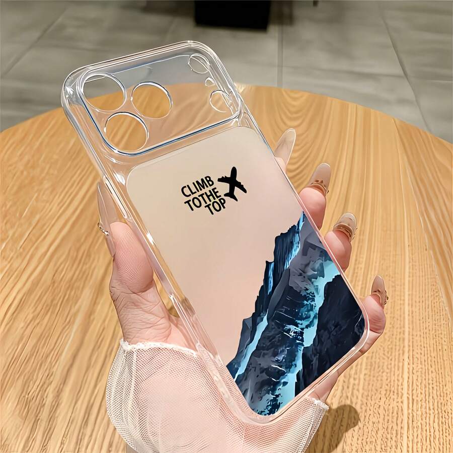 1件透明白色英文飛機雪山頂圖案全包覆鏡頭保護防摔防撞個性化手機殼,適用於 iPhone 16 Pro Max/17/16/15/14 Plus/13/12/11/Air - 彩色 - 查看 1