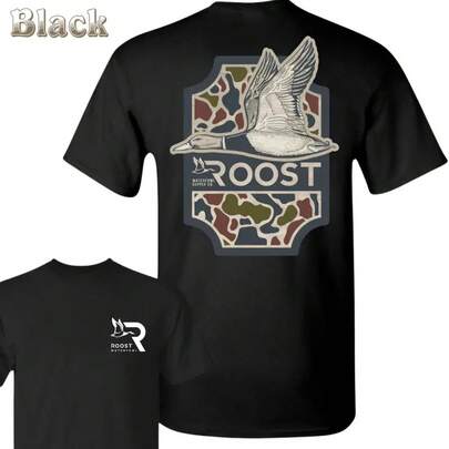 Waterfowl Duck Hunting T-Shirt – Flying Duck Graphic, Camouflage Background, Outdoor Hunting Style Tee, Duck Hunting Shirt, Comfortable Classic Men's