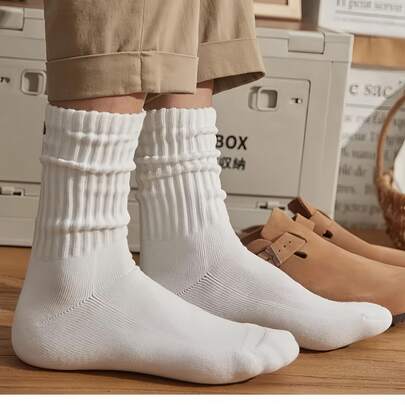 4 Pairs Of Mid-Calf Slouch Socks, Vintage Long Socks, Japanese Style Thick Knit, Unisex,, Couple's Mid-Calf Slouch Socks