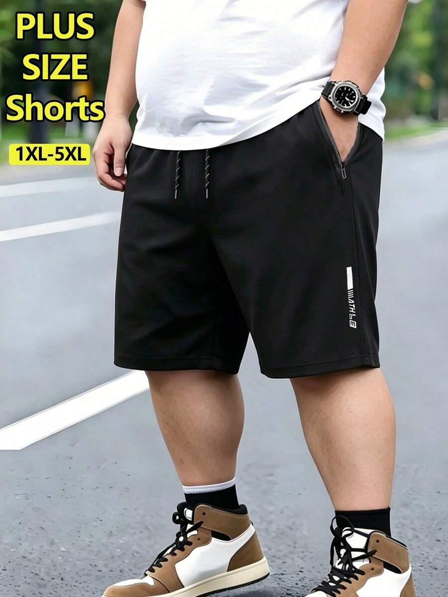 Plus Size Men's Summer Casual 9-Inch Shorts, Lightweight Quick-Dry Cool, With Zipper Pockets And Drawstring, Plus Size Men's First Choice - Black - View 1