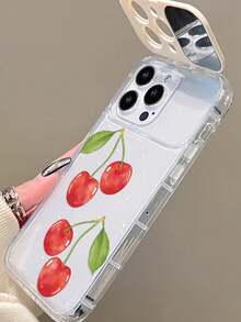 1pc Transparent TPU Flower Phone Case With Mirror Stand Compatible With 11 12 13 14 12ProMax 13ProMax 14ProMax 15 15PRO 15PROMAX 16 16Pro 16Promax 17 17Pro 17Promax - Multicolor - View 5