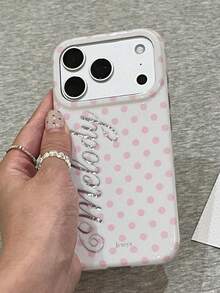 Cute Pink Polka Dot Shockproof Phone Case Compatible With IPhone 18 Pro Max 17 Pro Max 17 Pro 16 Pro 16 Pro Max 15 Pro Max 15 Pro 14 Pro Max 14 Pro 13 Pro Max 13 Pro 14 15 16 Plus 13 Y2K Vintage Letter Print Protective Cover For Girl Gift - White - View 10