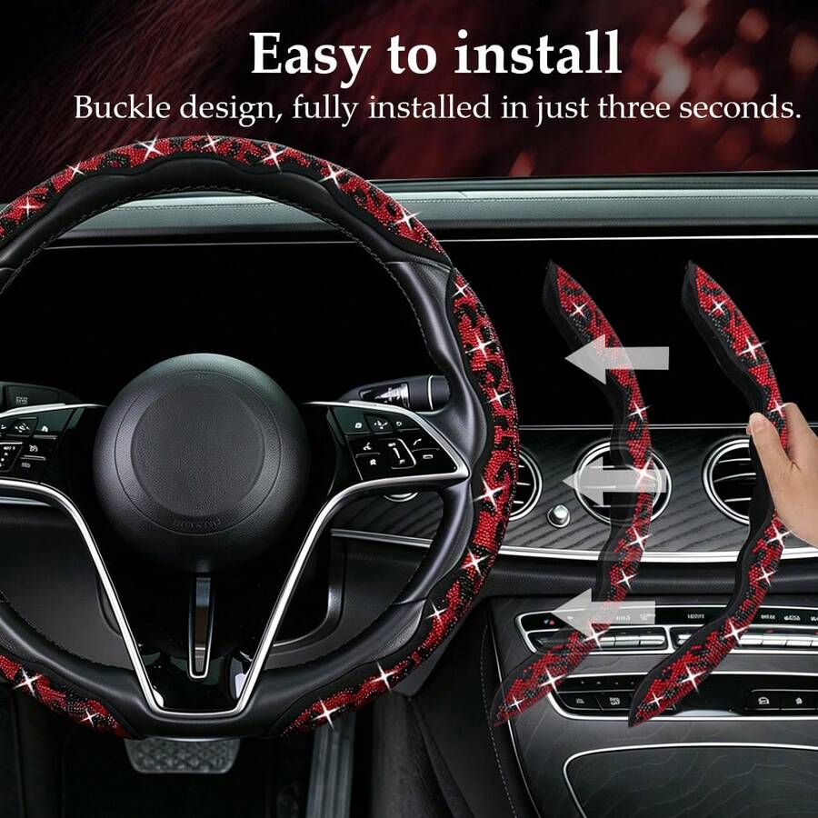 2pcs/3pcs Car Steering Wheel Accessories, Car Interior Decor, Cute Premium Interior Crystal Rhinestone & Leopard Print Unique Pattern, All-Season Universal Car Interior Kit, Women's Car Accessories, Women's Car Tools, Essential Car Tools