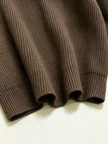 Korean Style Vintage Dark Brown High Neck Zipper Versatile Knit Sweater - Coffee Brown - View 6