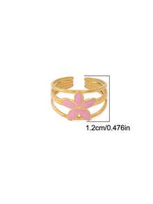 1pc Stainless Steel Flower Ring, Women's Fashion Minimalist 18K Gold Plated Open Ring Jewelry - Ring - View 8