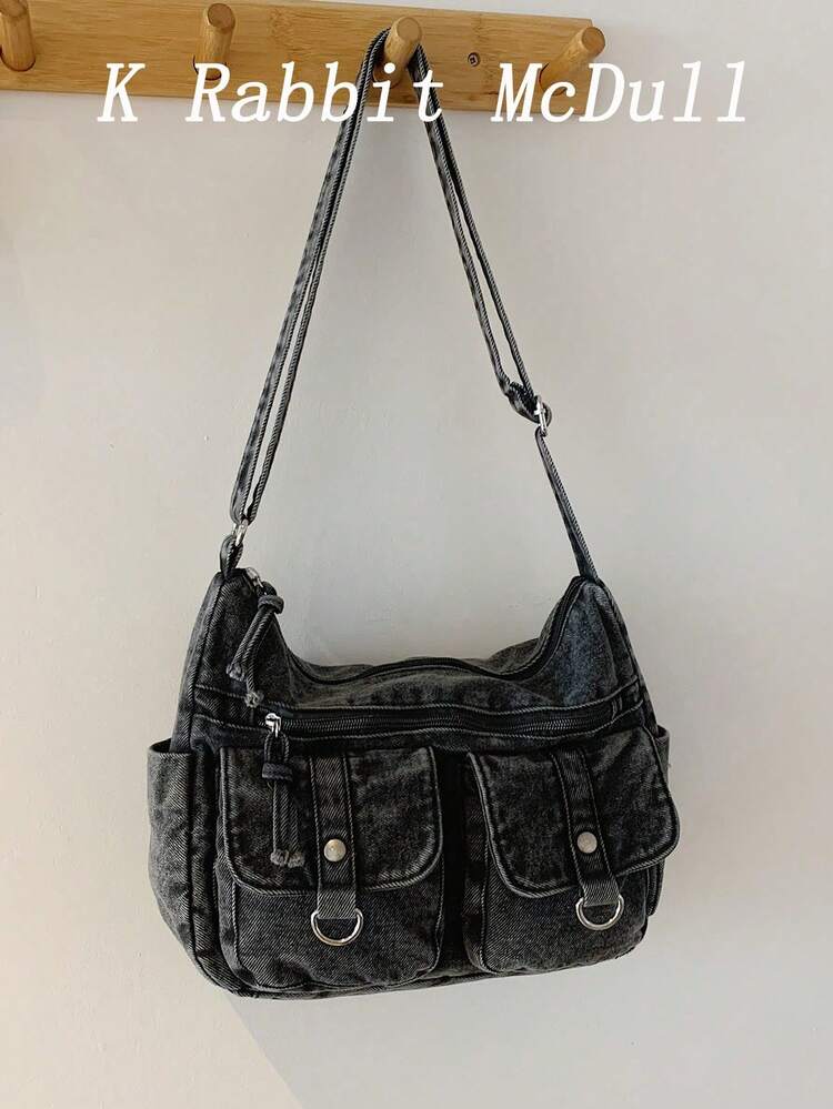 New Chic Casual Shoulder Bag Made Of Soft, Multi-Layered Denim With Multiple Pockets, Versatile, Suitable For Work, Shopping And Travel. - 橘色 - 查看 1