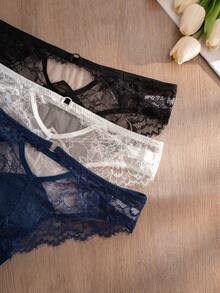 Mystèrelle 3pcs/Pack Women's Lace Patchwork Comfortable Triangle Panties - Multicolor - View 7