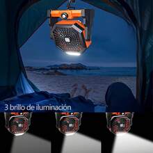 portatil recargable,Ventiladores de mesa,Abanico Camping Recargable con Linterna LED y Gancho,7800 mAh,pivote de 270 ° ,ruido bajo, velocidad continua,para acampar, viajes, hogar, oficina - naranja - Ver 4
