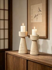 1pc Geometric Candle Holder, Modern Minimalist Design, Suitable For Home Desktop Decor - Tall and Short Columns - View 2