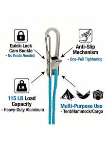 4/2/1pc Rope Tensioner Set With Roller, Includes Heavy-Duty Telescopic Buckle And Matching Rope, Or Convenient Secure Binding Rope Tensioning Tool With Lock, Suitable For Camping, Boating And Outdoor Activities - A - View 6