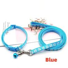 1 Set Multicolor Paw Print Pet Collar & Leash Set, Adjustable Soft Nylon Dog Cat Walking Traction Rope, Durable Puppy Kitten Outdoor Walking Supplies - Multicolor - View 6