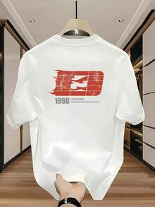 Camiseta de manga corta con cuello redondo versátil 100% algodón para hombre, top estampado informal de verano 777 - Blanco - Ver 1