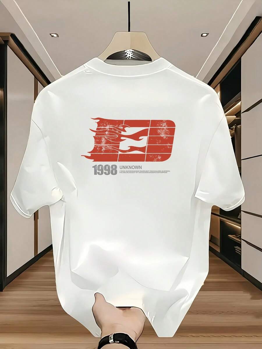 Camiseta de manga corta con cuello redondo versátil 100% algodón para hombre, top estampado informal de verano 777 - Blanco - Ver 1