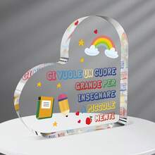2D Flat Printed Heart Shaped Italian Quote Acrylic Table Plaque, Kawaii Rainbow Pencil Apple Teacher Appreciation Desktop Sign, Aesthetic Classroom Office Tabletop Decor Gift For Teacher's Day Christmas Graduation - 1PC - View 8
