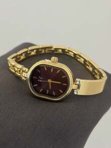 1pc Square Bamboo Quartz Watch In Gold/Silver Color, Suitable For Daily Wear And Perfect Gift For Birthday, Christmas - Gold - View 4