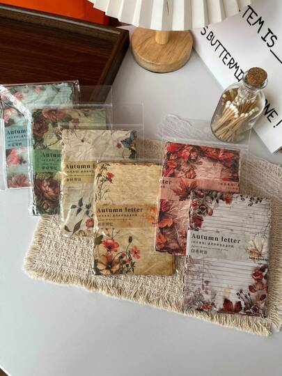 30pcs Vintage Autumn Themed Irregular Scrapbook Paper Pack, Small Fresh Plants, Blooms, Roses & Butterfly Prints, Worn Texture Decor Sheets For DIY Journal Background Layout, Multipurpose Scrapbooking, School & Office Stationery Supplies