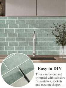 Self-Adhesive 2D Brick Texture Wall Panels, Removable Waterproof Oil-Proof Tile Decals For Kitchen & Bathroom, Festival Spring Home Decor Murals, Vinyl Stickers, Birthday & Graduation Gifts - Green Alien - View 1