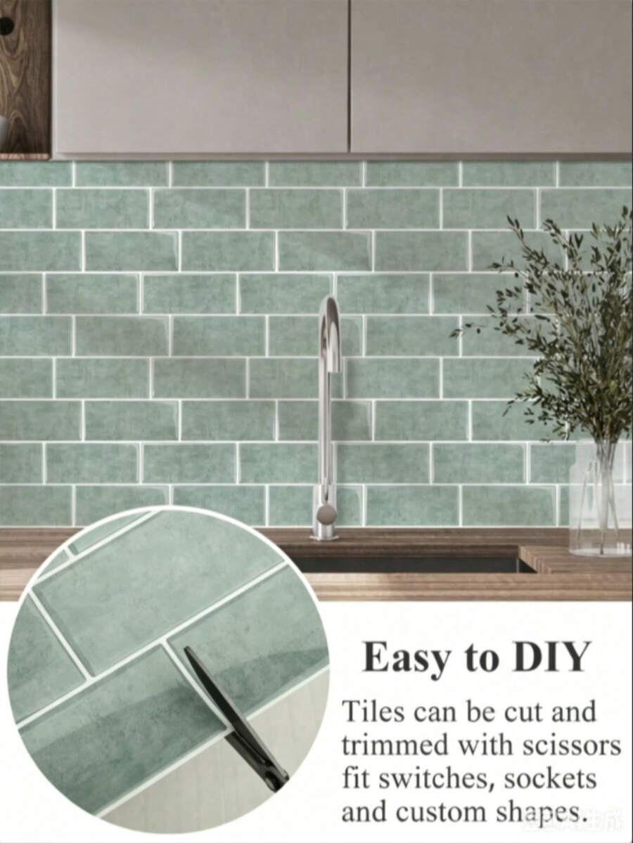 Self-Adhesive 2D Brick Texture Wall Panels, Removable Waterproof Oil-Proof Tile Decals For Kitchen & Bathroom, Festival Spring Home Decor Murals, Vinyl Stickers, Birthday & Graduation Gifts - Green Alien - View 1