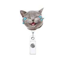 1pc/2pcs/3pcs Acrylic Cat Expression Retractable Rotating Badge Reel Doctor Nurse Keychain ID Holder - Multicolor B - View 22
