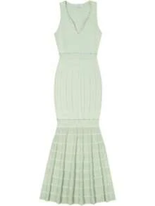 Falda de verano para mujer, corsé elástico con abalorio a rayas, cuello en V, sin mangas, vestido largo para fiesta - Negro - Ver 10