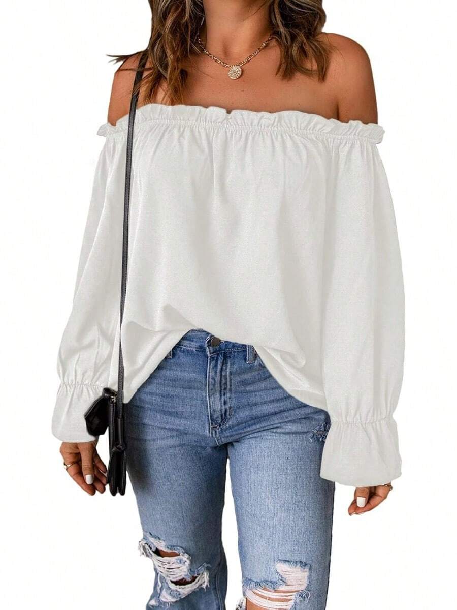 Spriolim - Blusa de gasa de manga larga con volantes y hombros descubiertos para mujer - 28 Estampado floral bohemio - Ver 1