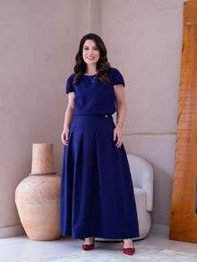 Lindo Conjunto Saia Blusa Sensorial Evangelica Elegante - Azul Marinho - Visão 8