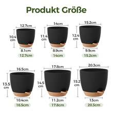 6er Set schwarze selbstbewässernde Blumentöpfe mit Untersetzer, 6 Größen 12,7–20,3 cm, Anzuchtkästen für Zimmerpflanzen Fensterbankdekoration - 6 Stück - Übersicht 8