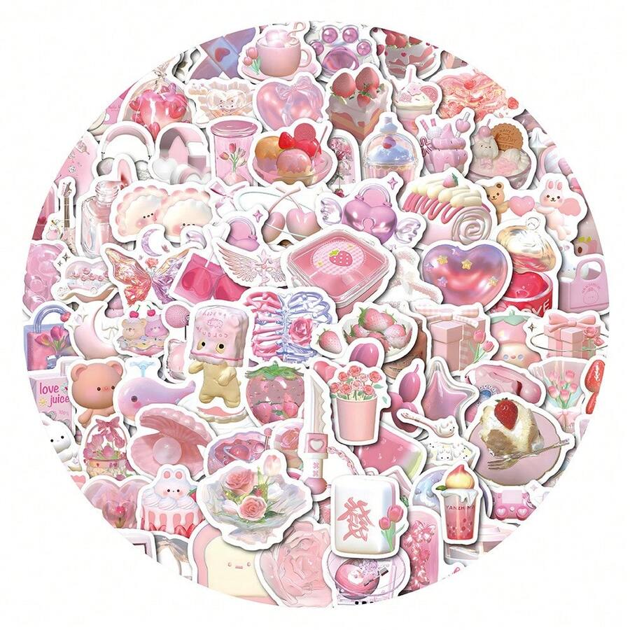 103pcs Pink 3D Colorful Graffiti Stickers, Die-Cut Decorative Decals For Computer, Water Bottle, Luggage School Supplies - Multicolor - View 1