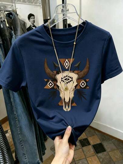 Playera Algodón Cuello Redondo Toro Blusas para Mujer Ropa Deportiva de Mujer  Mujer Verano Casual Manga Corta Geométrico Azteca Bohemio Occidental Vacaciones blusas para mujer