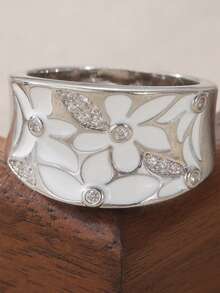 1pc Fashion Bohemian Style Silver Exquisite Gemstone Inlaid Ring, Suitable For Women's Commemorative Gift Jewelry - White - View 9