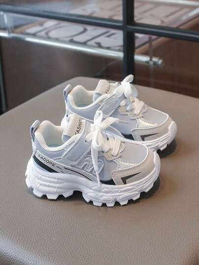 1 đôi giày sneaker thể thao chạy bộ casual trẻ em unisex phối màu, đế dày chunky, nhẹ, chống trượt, thoáng khí, khóa dán