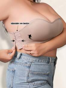 2pcs Plus Size Women Strapless Bra, Side Buckle Adjustable Invisible Shoulder Strap Wireless High Elastic Full Coverage Everyday Bra - Multicolor - View 3