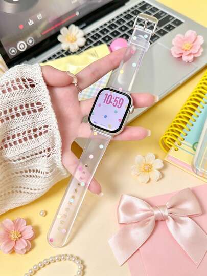 1 dây đeo trong suốt chấm bi nhiều màu cho bé gái tương thích , phù hợp mặc thường ngày, đi chơi, mua sắm, du lịch và sử dụng hàng ngày, quà tặng ngày lễ hoàn hảo cho thiếu nữ và bé gái, tương thích Series SE/1/2/3/4/5/6/7/8/9 Ultra 40mm 41mm 42mm 44mm 45mm 49mm