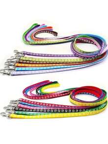1 Set Multicolor Paw Print Pet Collar & Leash Set, Adjustable Soft Nylon Dog Cat Walking Traction Rope, Durable Puppy Kitten Outdoor Walking Supplies - Multicolor - View 2
