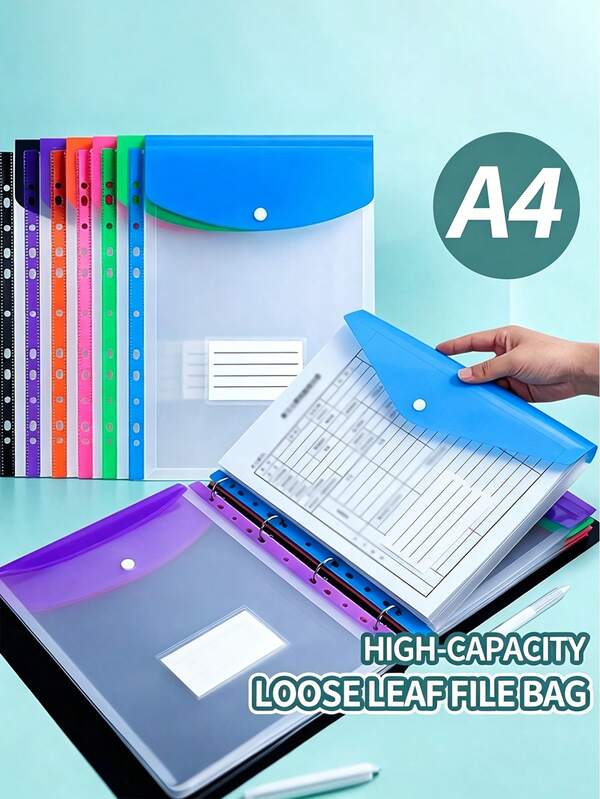 6pcs Versatile High Capacity Loose Leaf Binder With Secure Closure Frosted Expandable Button Label Pocket For Students Sleek Perfect For Home Office Attendance Study Supplies Office & School Supplies Filing Products File Jackets & File Pockets