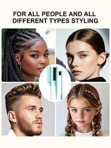 4 Peças Conjunto de Pentes para Penteado, Escova para Cabelo Cacheado (Modelagem Ventilada), Escova de Desfiar, Pente de Cauda de Rato, Escova de Borda (Estilo Palha de Trigo) para Escovação de Borda e Costas, Penteado, Ideal para Todos os Tipos de Cabelo - Multicolorido - Visão 10