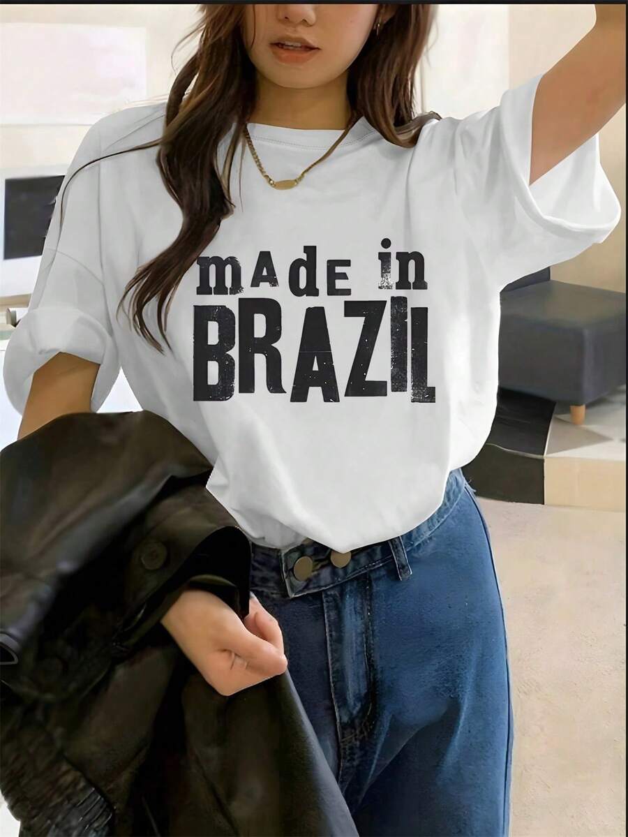 2026New Summer Collection With A Circular Theme And Brazilian Prints T Shirt--Soft And Versatile,Round Neck Short Sleeve,Japanese And Korean Style Ins - 白色 - 查看 1