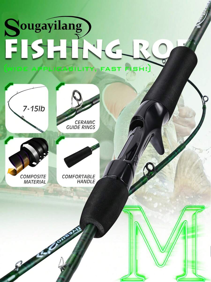 SOUGAYILANG 1.68/1.8M Carbon Fiber Fishing Rod With Ceramic Guides, High Sensitivity Ultralight Pole With Comfortable EVA Handle,Spinning&Casting Rod For Bass/Trout/Saltwater&Freshwater - Green - View 1
