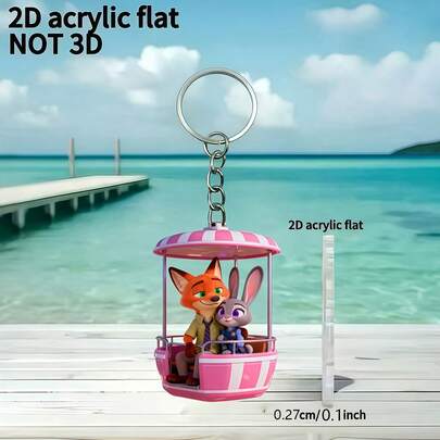 2D Flat Style Nick And Judy Sitting Together On Ferris Wheel 3D-Like Pattern Keychain, 2D Flat Design Cute Stitch Accessory Keychain, Suitable For Backpack, Bag, Car Keys, Valentine's Day, Halloween, Easter, Thanksgiving, Christmas Decoration, Birthday Gift, Holiday Gift