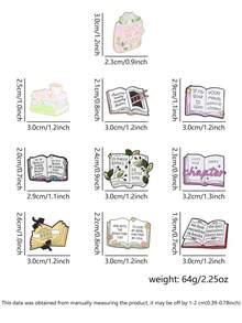 10pcs Bookworm Reading Quotes Enamel Brooch Set, Literary Floral Lapel Pins, Backpack Decoration Gift For Literature Lovers - Multicolor - View 2