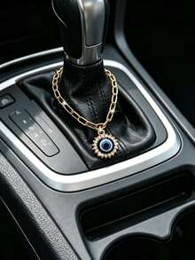 1pc Alloy Hollow Rhinestone Devil Eye Car Gear Shift Decoration, Car Interior Hanging Ornament, Car Interior Decorative Accessory - A - View 2