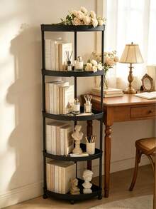 3/4/5 Tier, Black/White, With Triangular Universal Wheels, Plastic Storage Rack, Modern Style, Right Angle Floor Shelf, Corner Storage For Kitchen/Bathroom Sundries, Toiletries, Floor Storage Rack, Great Holiday Gift, Suitable For All Seasons, Kitchen/Living Room/Bathroom Storage Rack - Multicolor - View 5