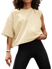 Camisetas Cortas de Manga Corta para Mujer, Estilo Casual, Básicas, de Algodón, para Yoga, Running y Deportes - Naranja - Ver 21