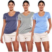 Alfani Playera para Mujer Cuello V, Manga Corta, 3Pack Multicolor - Morado/Fiusha/Rojo - Ver 11